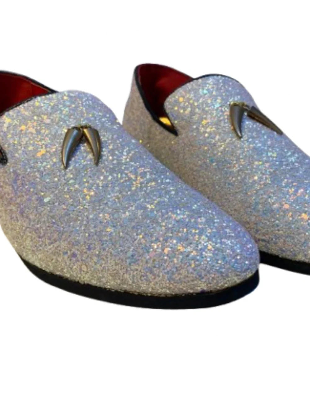 Men's White Iridescent Glitter Loafers Dress Shoes